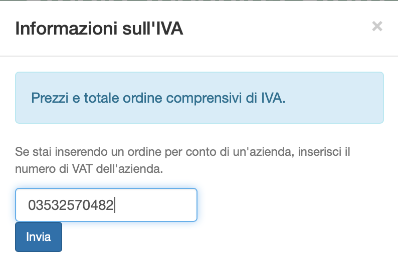 Form per inserimento della partita IVA