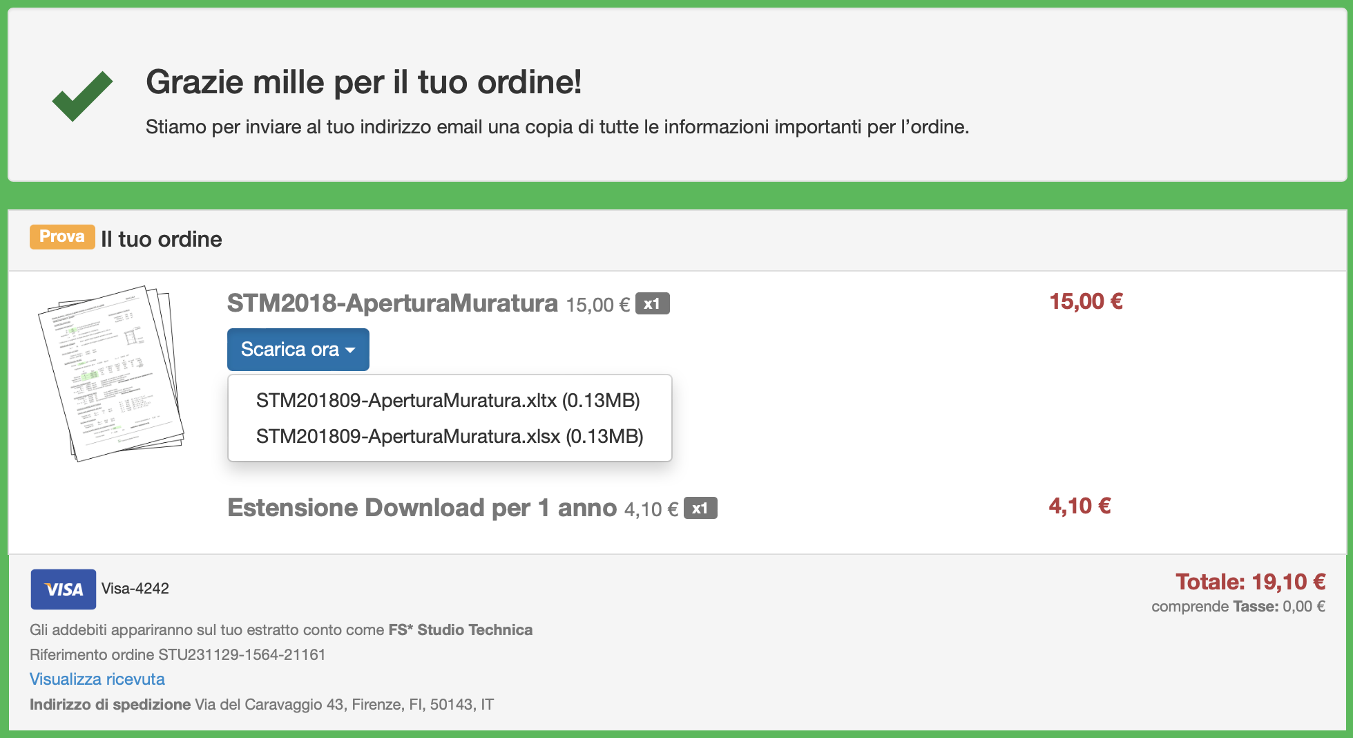 Pagina di conferma